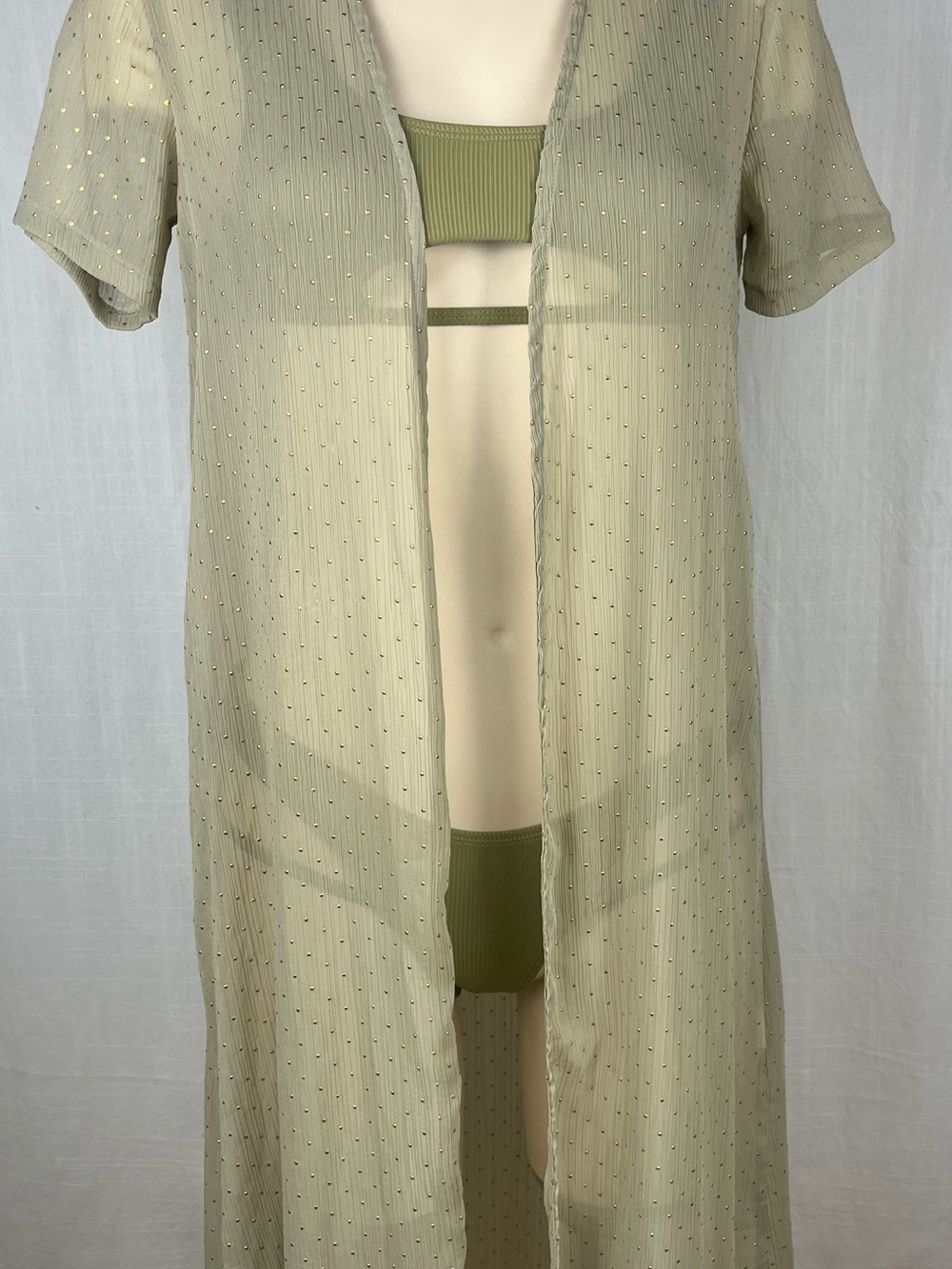 NWT PrettyLittleThing sauge Swim Coverup with gold Dot Detail